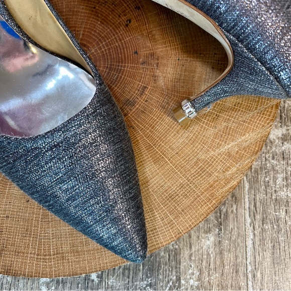 *Badgley Mischka | Silver Metallic Fabric Pumps with Jeweled Heels Size 9.5 - Picture 7 of 16